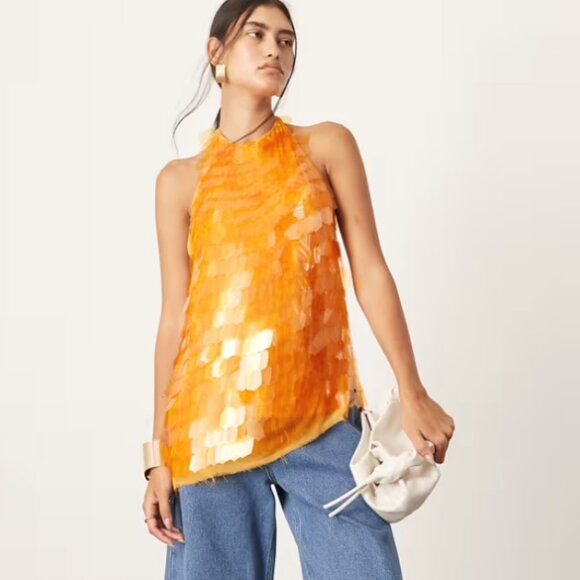 NOT FOR SALE -ISO ASOS EDITION embellished sequin longline halter neck top - Picture 2 of 3